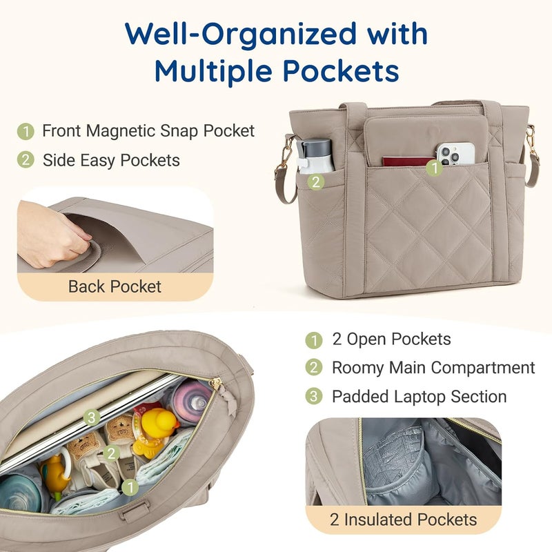 MOMMORE Diaper Bag Tote Small Baby Bag with Insulated Pockets, Lightweight Mommy Tote with Stroller Straps, Nurse Gym Travel - Image 4